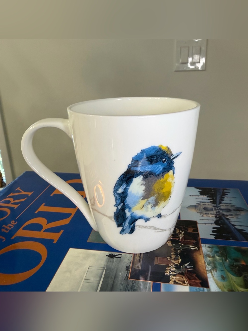 Churchill White Ceramic Mug with Blue and Yellow Bird Illustration